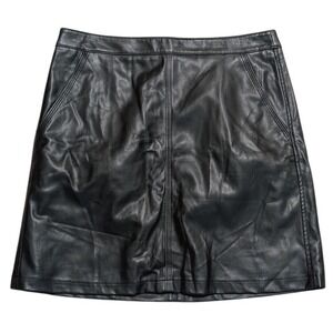 LOFT Skirt Womens 8 M Medium Black Leather Like Mini Above Knee Classy Work Wear